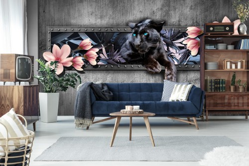 Fototapeta Pantera Z Kwiatami Magnolii