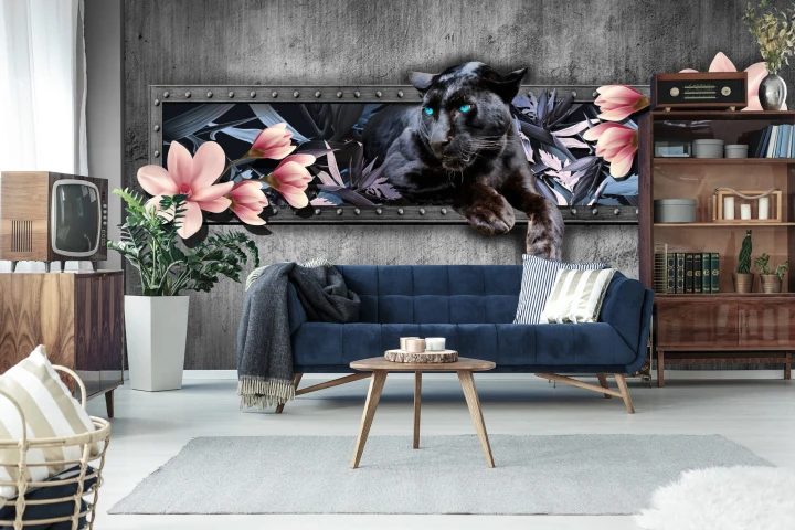 Fototapeta Pantera Z Kwiatami Magnolii