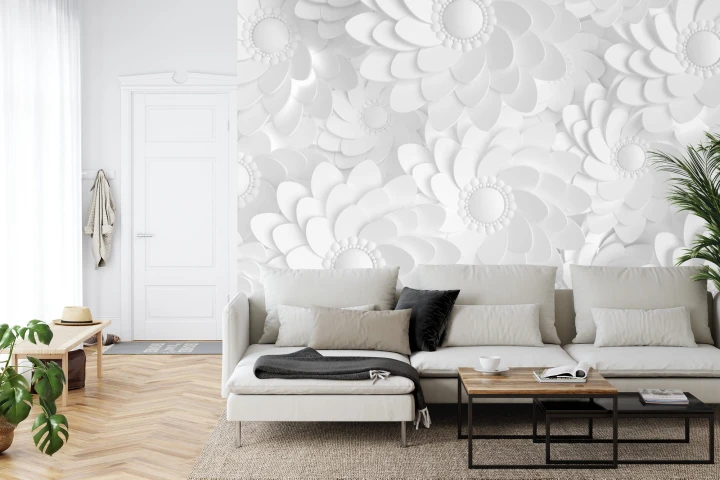 Fototapeta Beautiful, Elegant Paper Flower In The Style Of Hand-Made On A White Wall. 3D