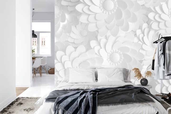 Fototapeta Beautiful, Elegant Paper Flower In The Style Of Hand-Made On A White Wall. 3D