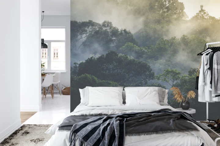 Fototapeta Landscape Of Asia Tropical Rainforest, Canopy Tree Of Jungle Green Forest Park Outdoor, Nature Environment Mountain View, Concept Of Freedom Relaxation In Holiday For Spa Yoga And Retreat
