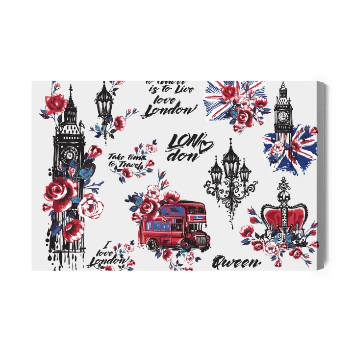 Obraz Na Płótnie Londyńskie Symbole I Kwiaty