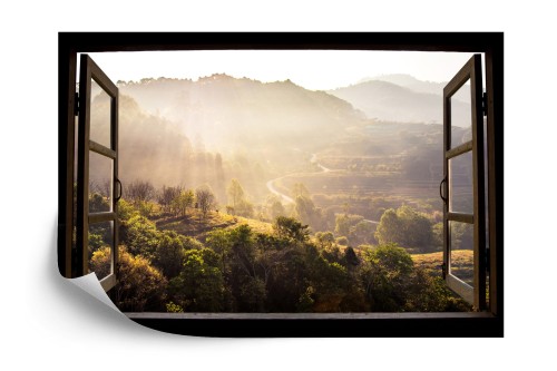 Fototapeta Landscape Nature View Background. View From Window At A Wonderful Landscape Nature View With Rice Terraces And Space For Your Text In Chiangmai, Thailand