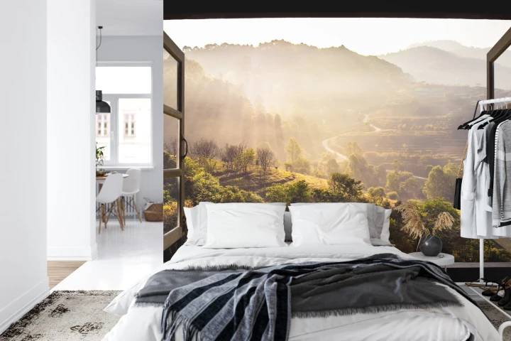 Fototapeta Landscape Nature View Background. View From Window At A Wonderful Landscape Nature View With Rice Terraces And Space For Your Text In Chiangmai, Thailand