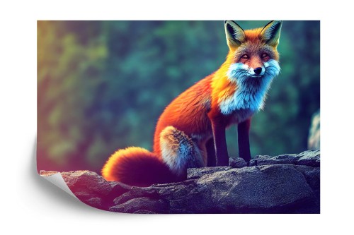 Fototapeta Fox Sitting In The Woods With Weird Eyes