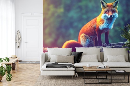 Fototapeta Fox Sitting In The Woods With Weird Eyes