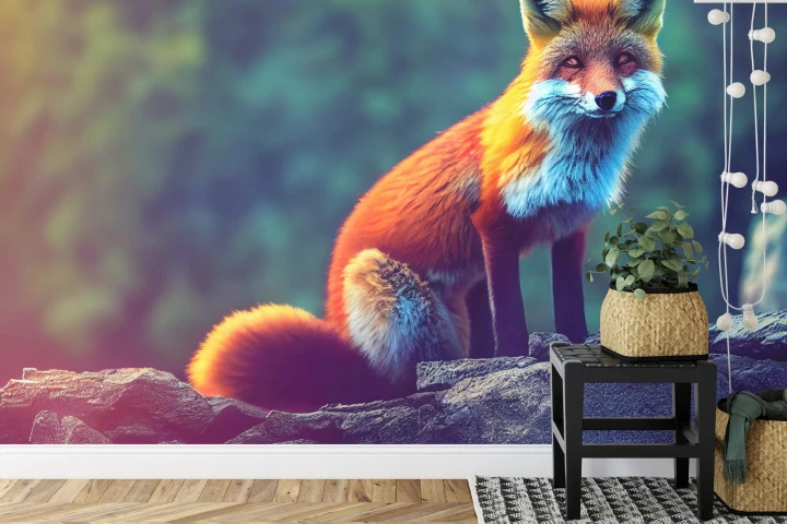 Fototapeta Fox Sitting In The Woods With Weird Eyes