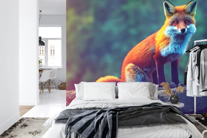 Fototapeta Fox Sitting In The Woods With Weird Eyes