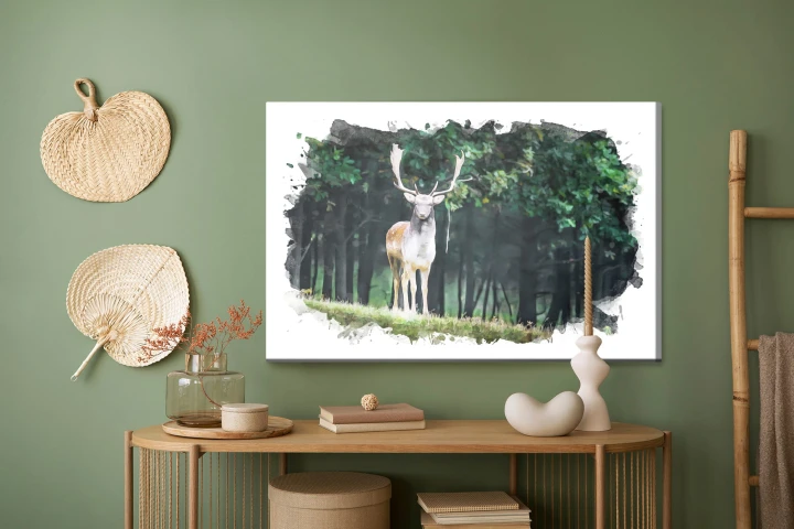Obraz Na Płótnie Jeleń W Lesie Malowany Akwarelą