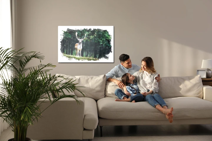 Obraz Na Płótnie Jeleń W Lesie Malowany Akwarelą