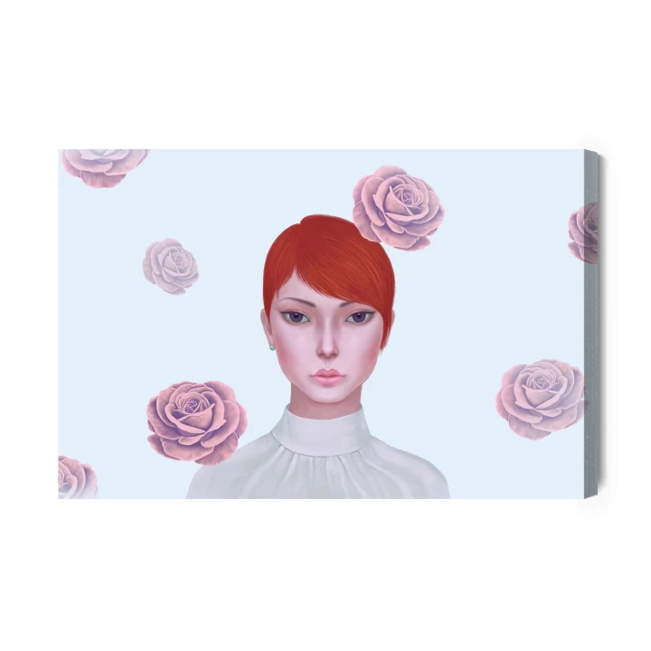 Obraz Na Płótnie Woman And Rose Flowers. Concept Idea Art Of Surreal, Mystery And Love. Conceptual 3D