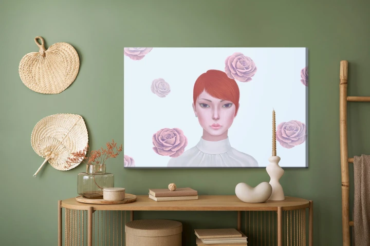 Obraz Na Płótnie Woman And Rose Flowers. Concept Idea Art Of Surreal, Mystery And Love. Conceptual 3D