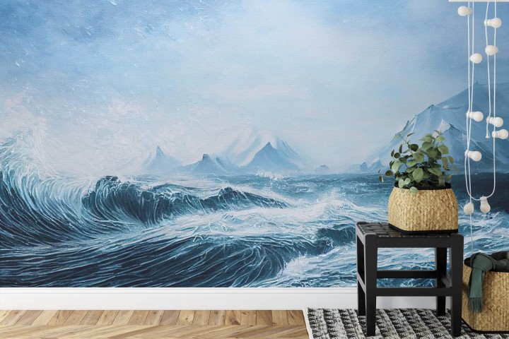 Fototapeta Abyss, Ocean Waves, Seascape Hand Drawn Oil
