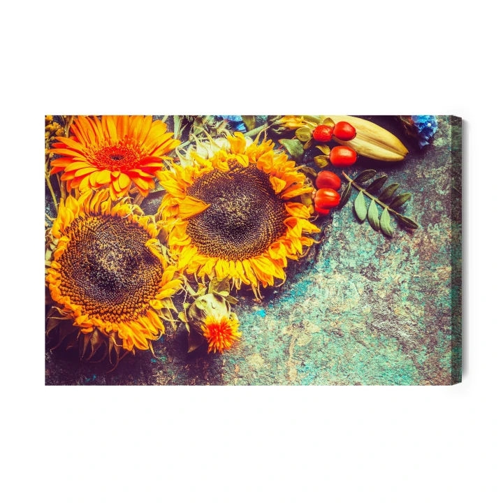 Obraz Na Płótnie Jesienna Kompozycja Kwiatowa W Stylu Vintage