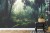 Fototapeta Dark Rainforest, Sun Rays Through The Trees, Rich Jungle Greenery. Atmospheric Fantasy Forest. 3D