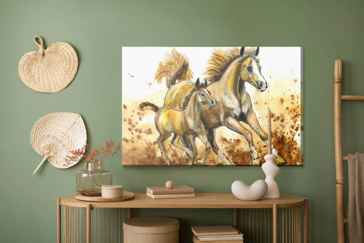 Obraz Na Płótnie Galopujące Konie Malowane Akwarelą
