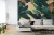 Fototapeta Seamless Tropical Pattern With Exotic Trees, Leopards, And Palm Leaves. Abstract Jungle Pattern With Leopards, Digital