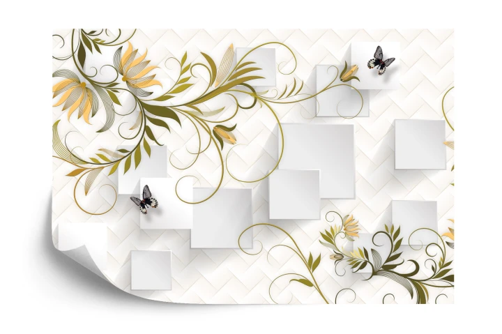 Fototapeta Abstract Floral And Butterfly Background With Frame For 3D Living Room Bedroom Tv 3D Wallpaper Home Decoration Mural Wallpaper For Walls