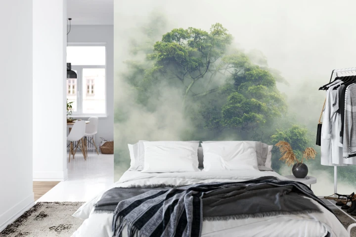 Fototapeta Tropical Forest In Japan, Nature Jungle With Green Tree And Fog, Concept Of Zin Therapy Comfortable Freedom Relaxing For Spa And Yoga, Eco Natural Sustainable Conservation