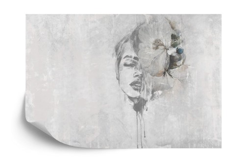 Fototapeta Spectacular Watercolor Woman Face With White Flower. Digital Art