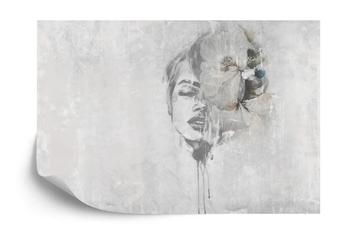 Fototapeta Spectacular Watercolor Woman Face With White Flower. Digital Art