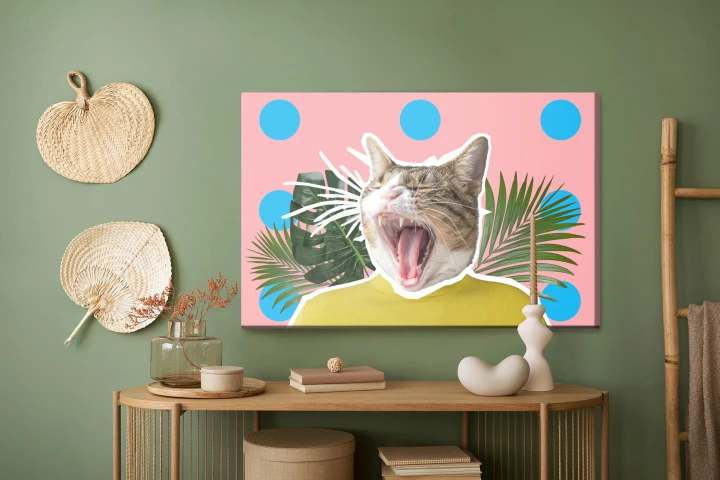 Obraz Na Płótnie Kot I Liście - Styl Pop Art