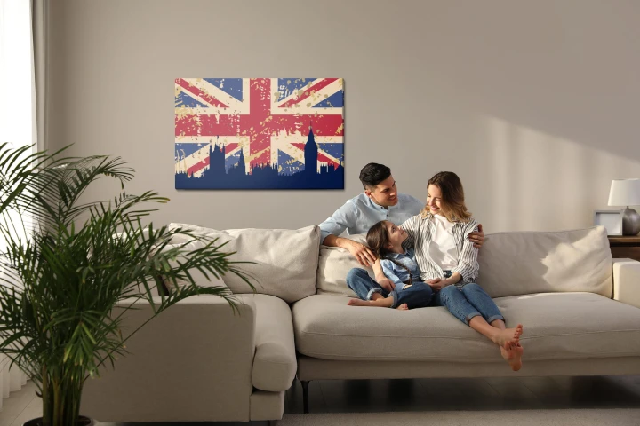 Obraz Na Płótnie Flaga Wielkiej Brytanii Z Sylwetką Londynu