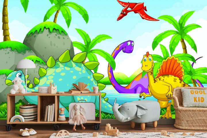 Fototapeta Dinozaury Zieleń I Palmy