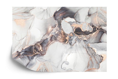 Fototapeta Luxury Abstract Fluid Art Painting In Alcohol Ink Technique, Mixture Of Black, Gray And Gold Paints. Imitation Of Marble Stone Cut, Glowing Golden Veins. Tender And Dreamy Design.