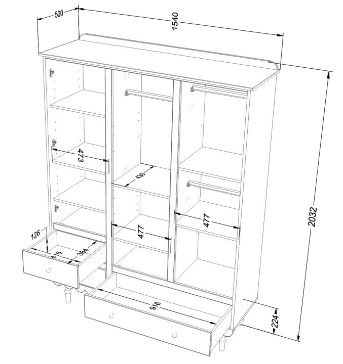Szafa dla dziewczynek Babushka, wymiary