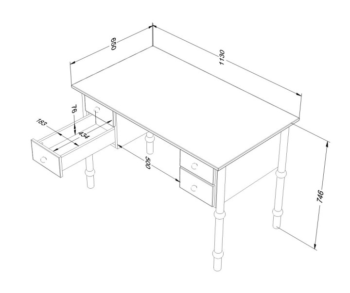 Biurko dla dziewczynki Babushka - wymiary
