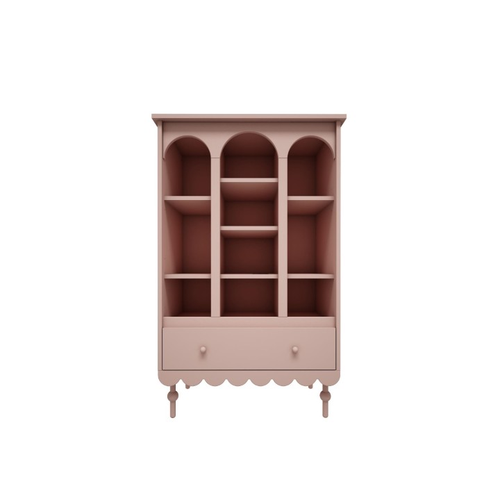 Różowy regał Babushka dla dziewczynki z półkami i szufladą