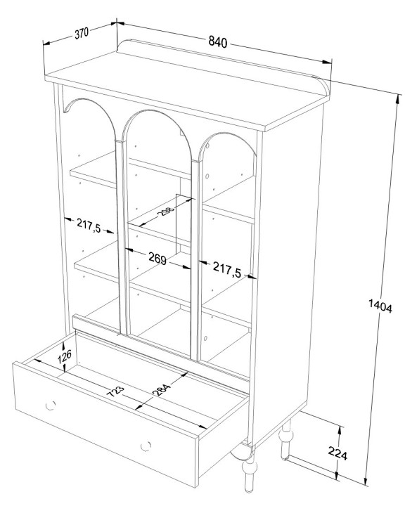 Regał Babushka w stylu retro do pokoju dziewczynki, wymiary