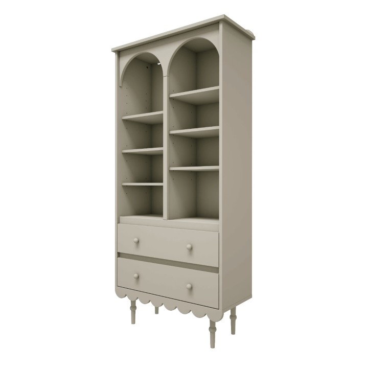 Regał wysoki Babushka oliwka z półkami i szufladami