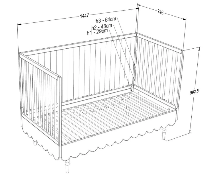 Wymiary łóżeczka -tapczanika 140x70 Babushka