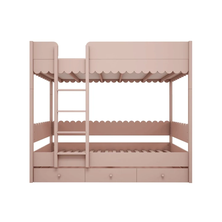 Różowe łóżko piętrowe Babushka z szufladą