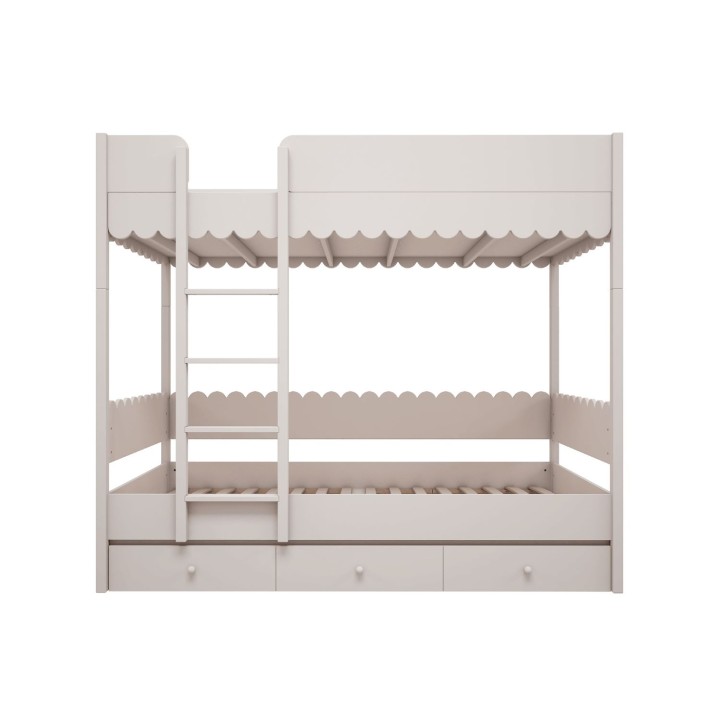 Białe łóżko piętrowe Babushka z szufladą