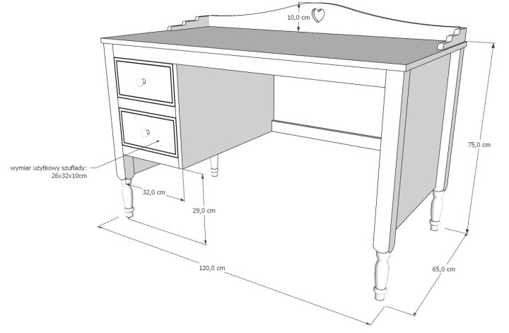 Biurko dla dziewczynki Bella - wymiary