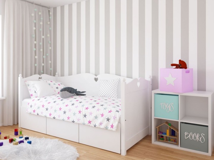 Białe łóżko Bella z trzema szufladami do pokoju dziewczynki