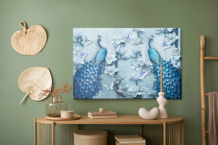 Obraz Na Płótnie Kolorowe Pawie - Efekt 3D