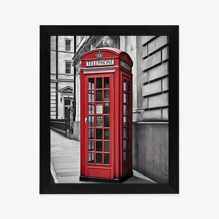 Plakat Czerwona Budka Telefoniczna Na Czarno Białej Ulicy