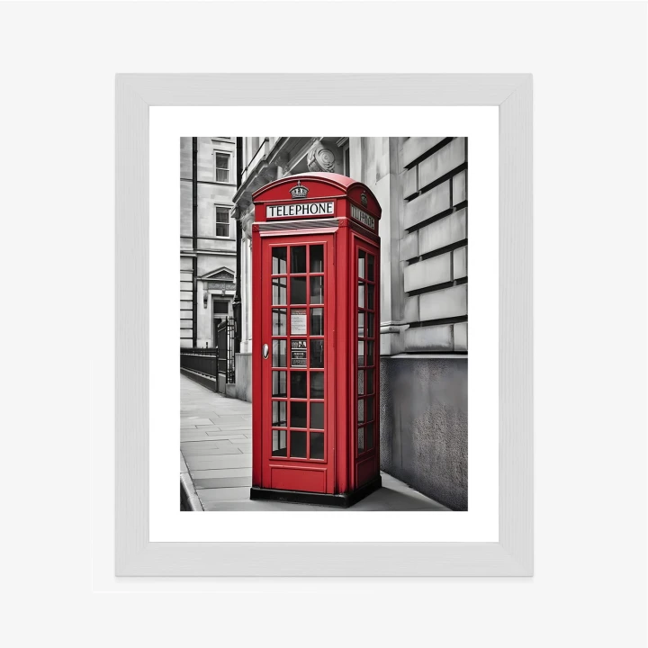 Plakat Czerwona Budka Telefoniczna Na Czarno Białej Ulicy