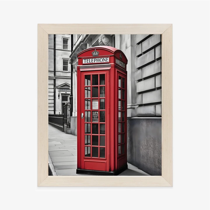 Plakat Czerwona Budka Telefoniczna Na Czarno Białej Ulicy