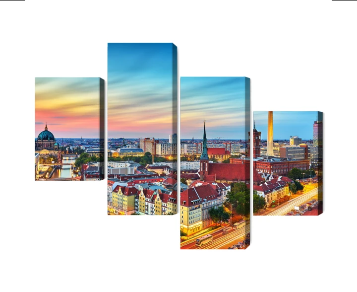 Obraz Wieloczęściowy Kolorowe Niebo I Panorama Berlina