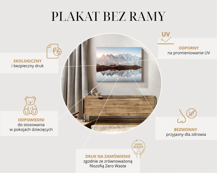 Plakat Typowa Architektura Santorini I Kwitnąca Bugenwilla