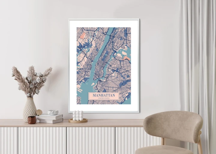 Plakat Mapa Manhattanu Nowy Jork W Stylu Vintage
