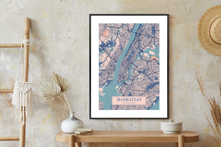 Plakat Mapa Manhattanu Nowy Jork W Stylu Vintage