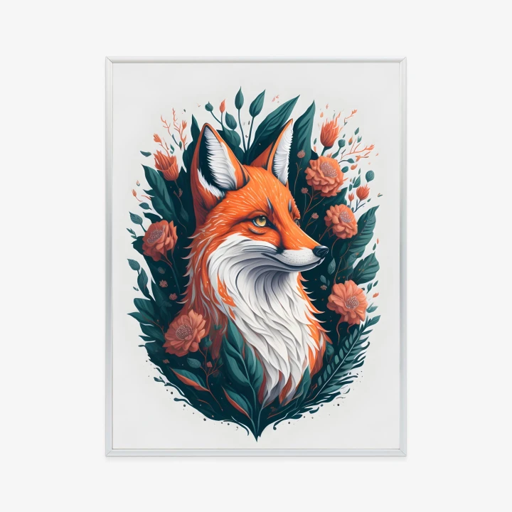 Plakat Lis Na Tle Kwiatów