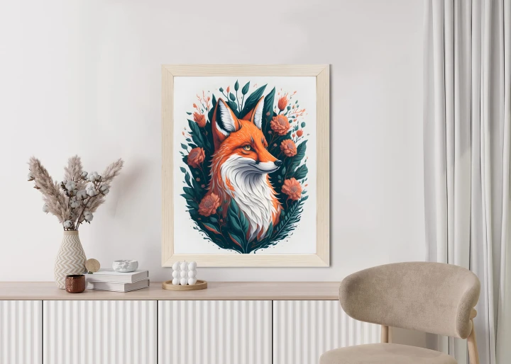 Plakat Lis Na Tle Kwiatów