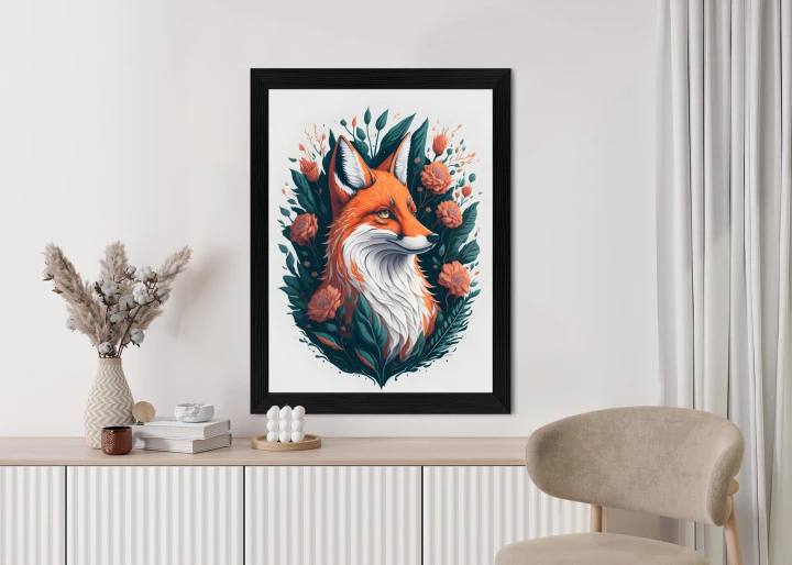 Plakat Lis Na Tle Kwiatów